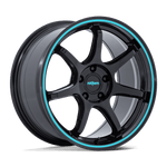 Load image into Gallery viewer, Rotiform RC208 BPU GLOSS BLACK W/ TEAL STRIPE Wheel - image 2
